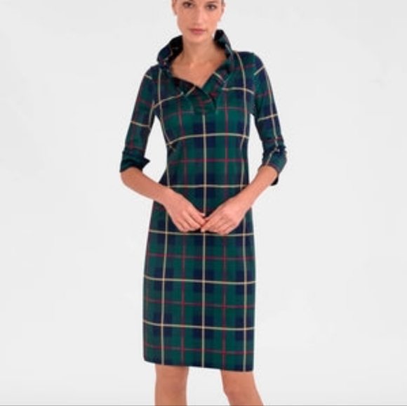 Gretchen Scott Designs Jersey Ruffneck Dress Plaidly Cooper NWT Sz S - Picture 3 of 5